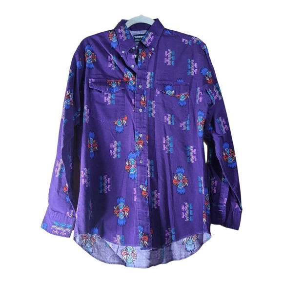 Vintage WRANGLER Cowboy Cut Western Button Down Shirt 15½ 34 X Long Single Stitc - Picture 5 of 16